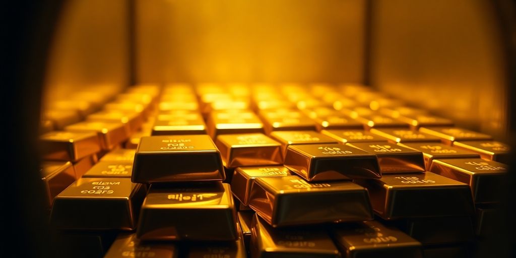 Lingots d'or empilés dans un coffre-fort.