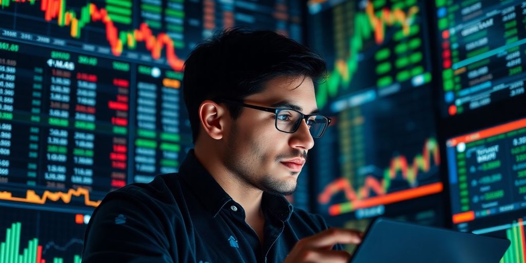 Beginner trader looking at financial data.