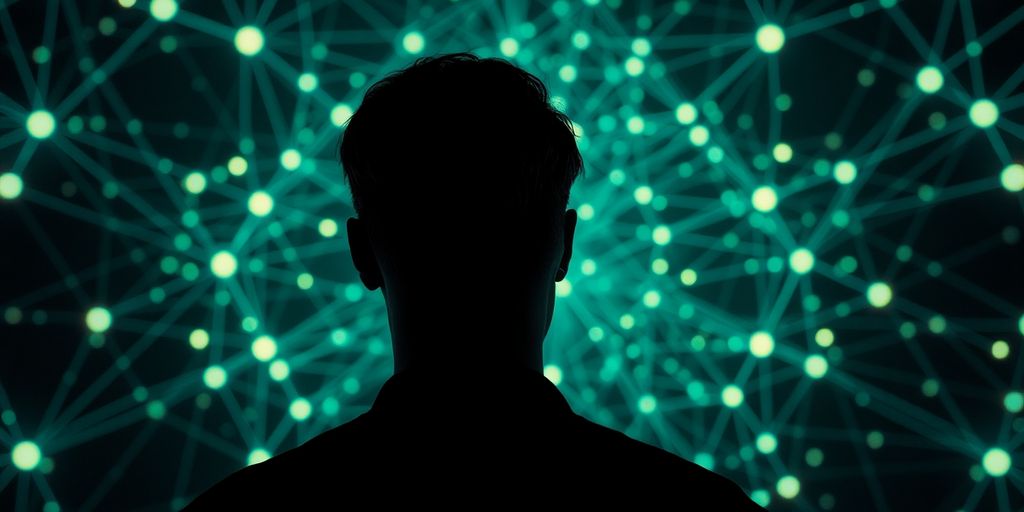 Person looking troubled at a glowing, abstract AI.