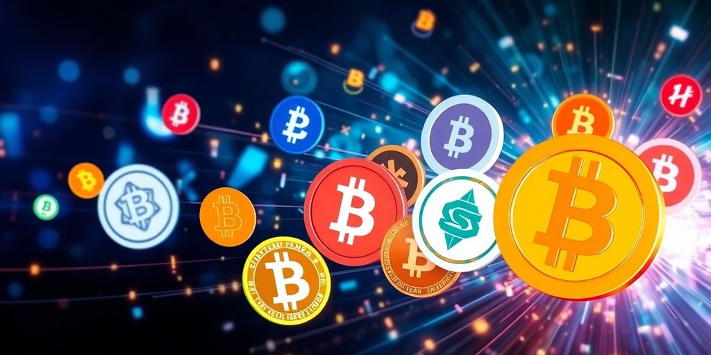 Binance trending cryptocurrencies with digital currency symbols.