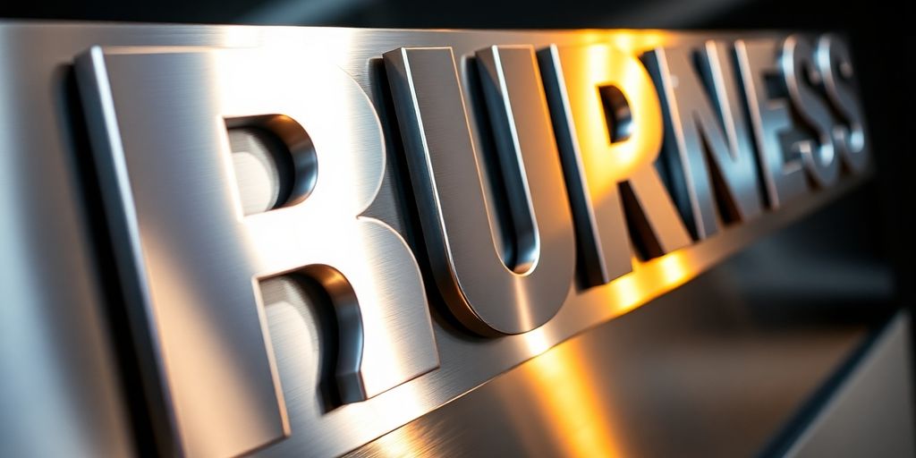 Bright custom metal signs illuminating a building exterior.