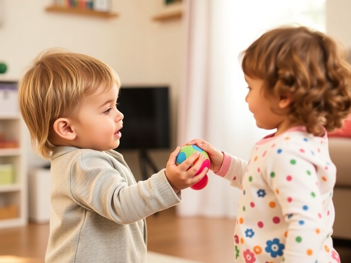 Copil oferind jucărie altui copil.