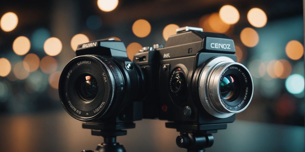 Comparison of analog and IP cameras on a split background