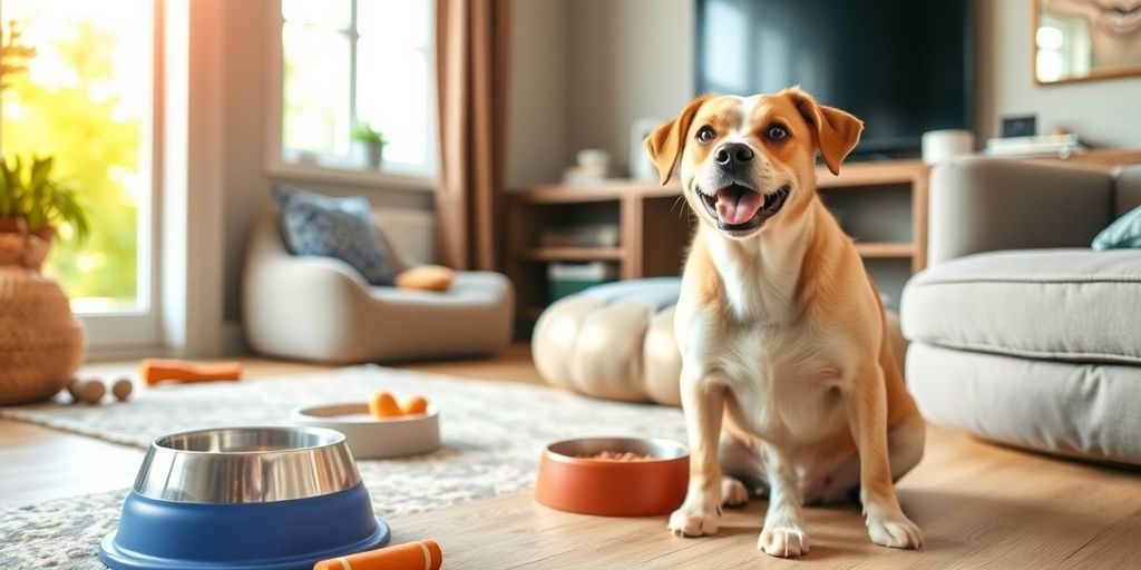 Cozy living room prepared for a new dog.