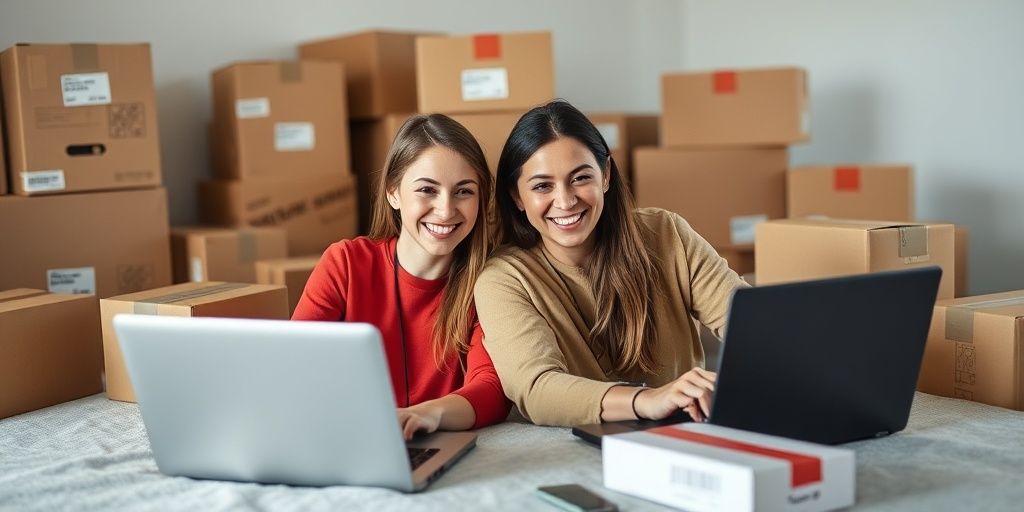 Couple working on laptops for dropshipping.