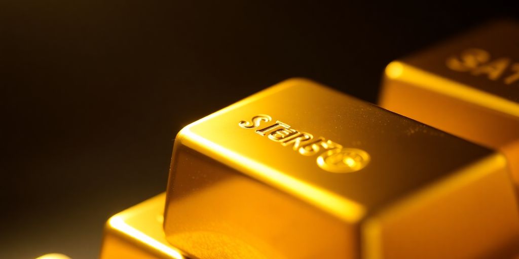 Lingot d'or brillant sur fond sombre.