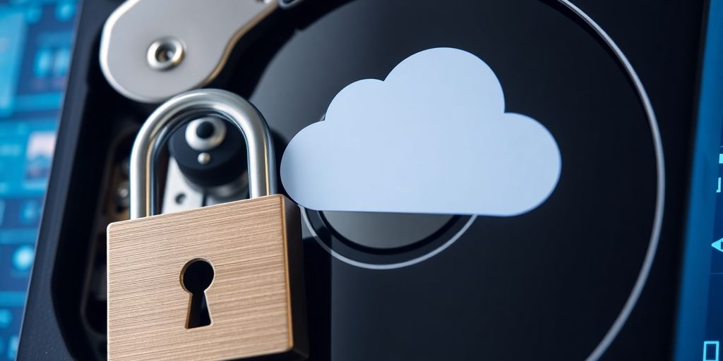 Imagem de um disco rígido seguro com cadeado.