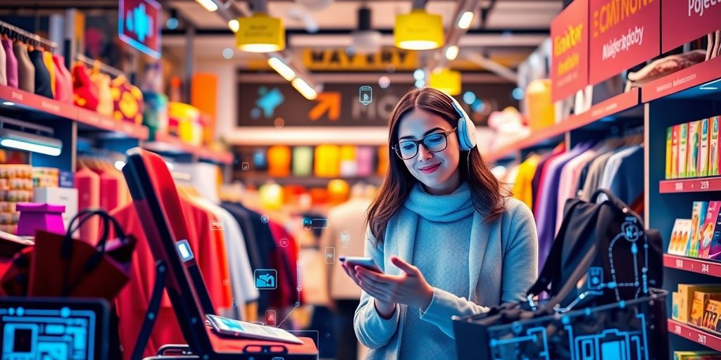 Customer interacting with AI in an online shopping environment.