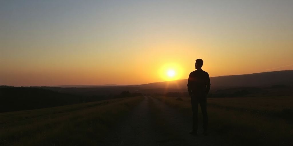 Person on a path at sunrise, symbolizing personal transformation.