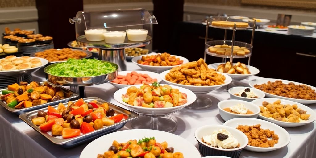 ภาพอาหารจัดเลี้ยงหลากหลายเมนูที่น่ากิน