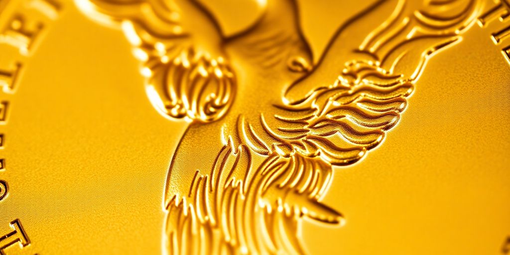 Pièce d'or Double Eagle sur fond flou.