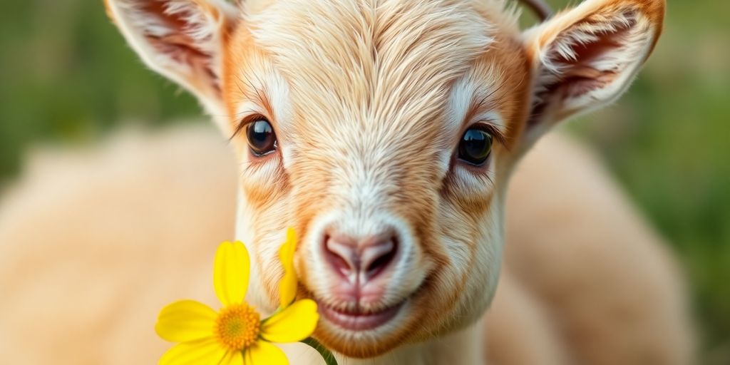 Cute goat named Buttercup with a floral wreath.