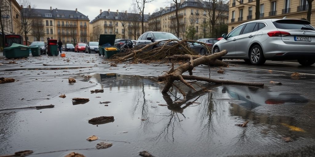 Dégâts orageux à Paris, rues inondées, véhicules endommagés
