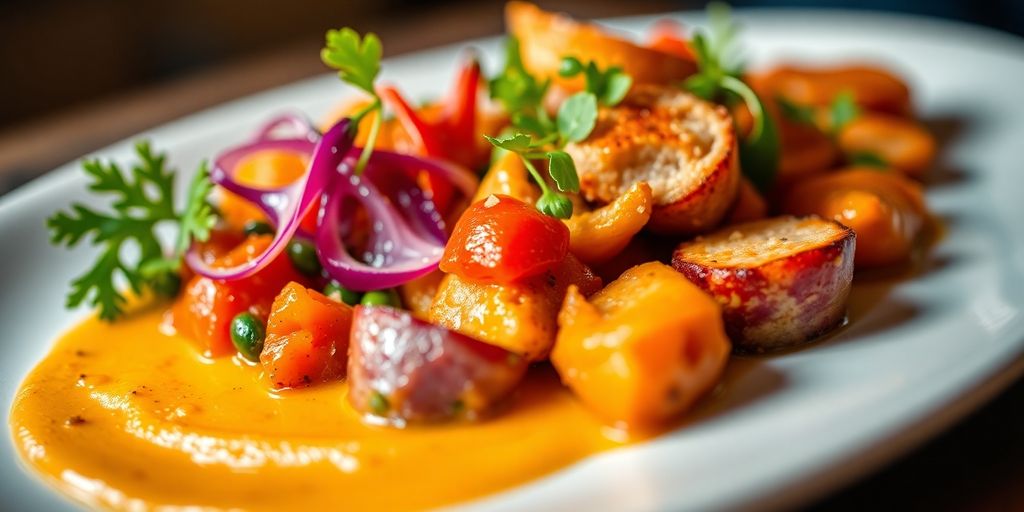 Delicious plated meal with a subtle glow.