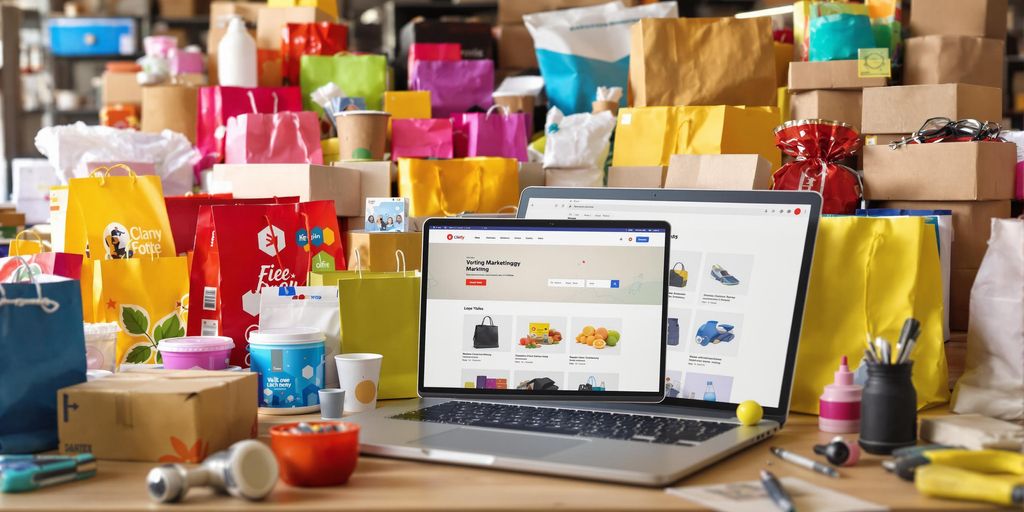 Ecommerce products being packaged and prepared for shipping.