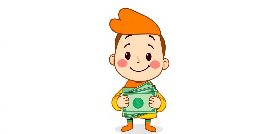 Cartoon person holding small loan money.