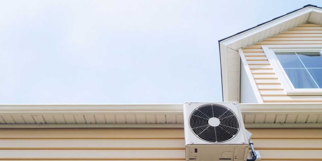 Man checking outdoor air conditioner unit on a sunny day.