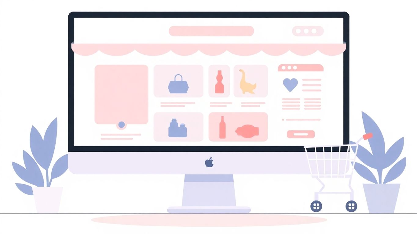 Illustrasjon av en nettbutikk med moderne design.