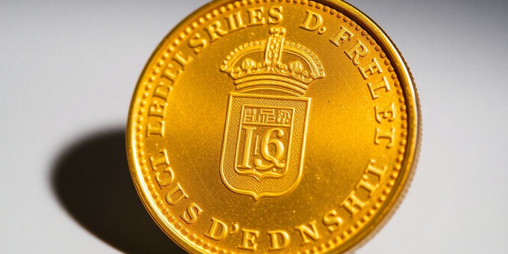 Une pièce Louis d'or dorée brillante sur un fond neutre.