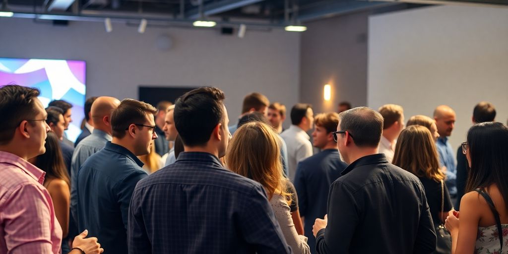 Emprendedores conectando en un evento vibrante en Toronto.