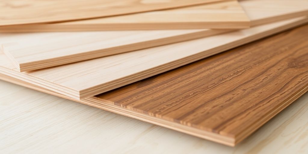 Assorted plywood sheets for subfloor selection in renovations.
