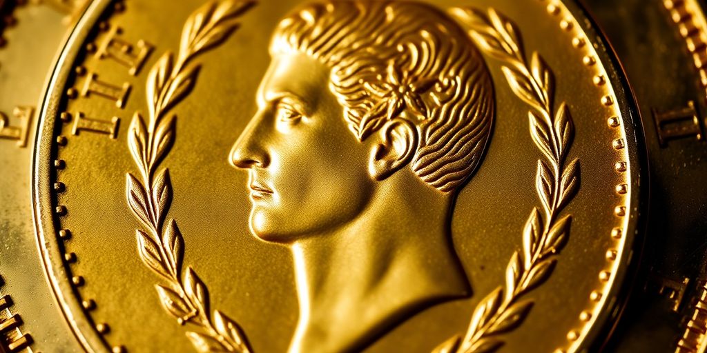 Détail d'une pièce en or de Napoléon.