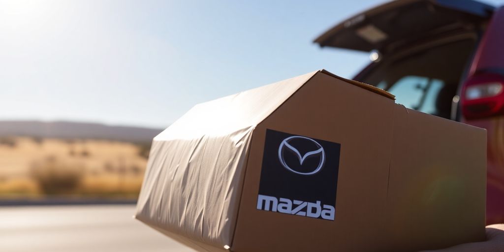 Mazda parts package arriving at a sunny Australian location.