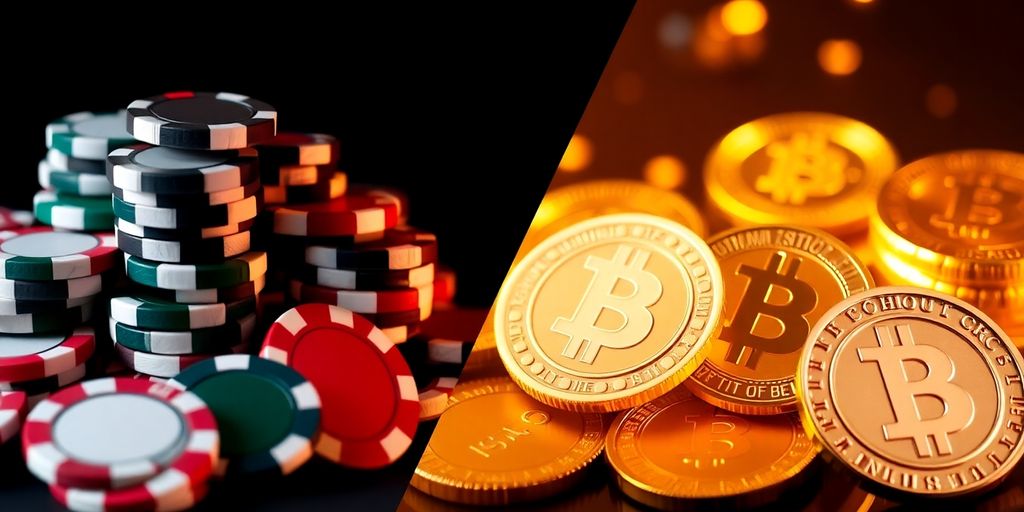 Real and crypto casino chips clashing.