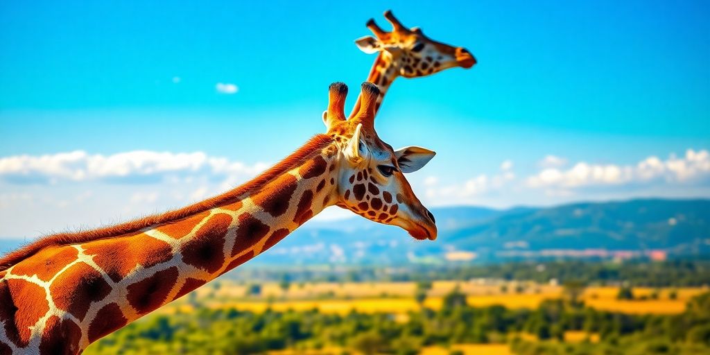A giraffe with a scenic background in real estate context.