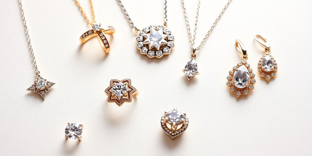 Bijoux individuels et en lot sur un fond neutre.
