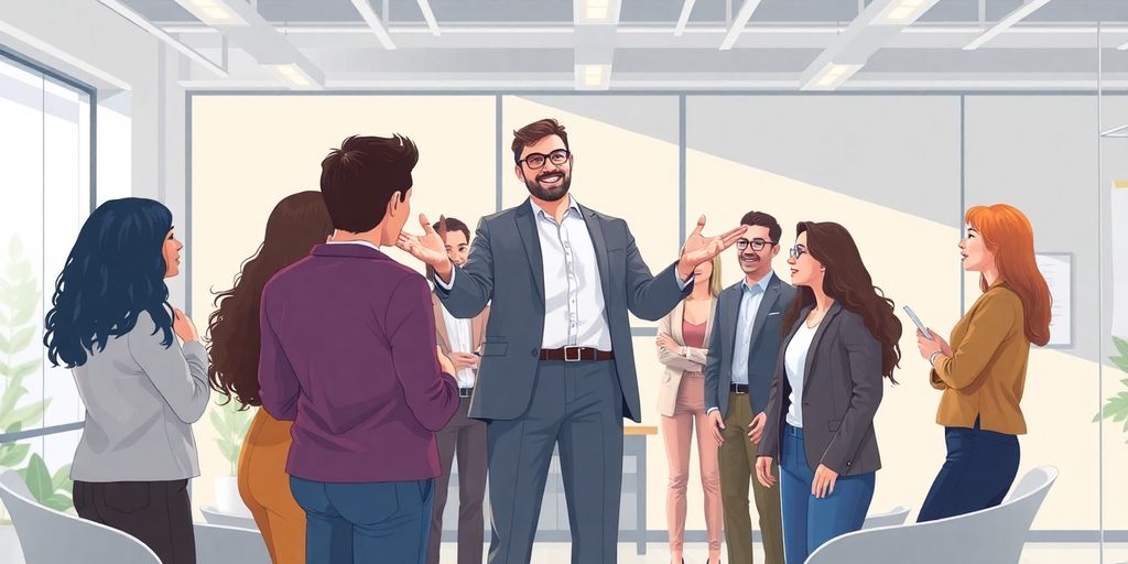 Leader communicating with diverse team.