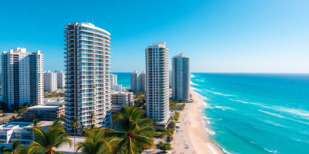 Sunny Isles Beach with luxury high-rise condos and palm trees.