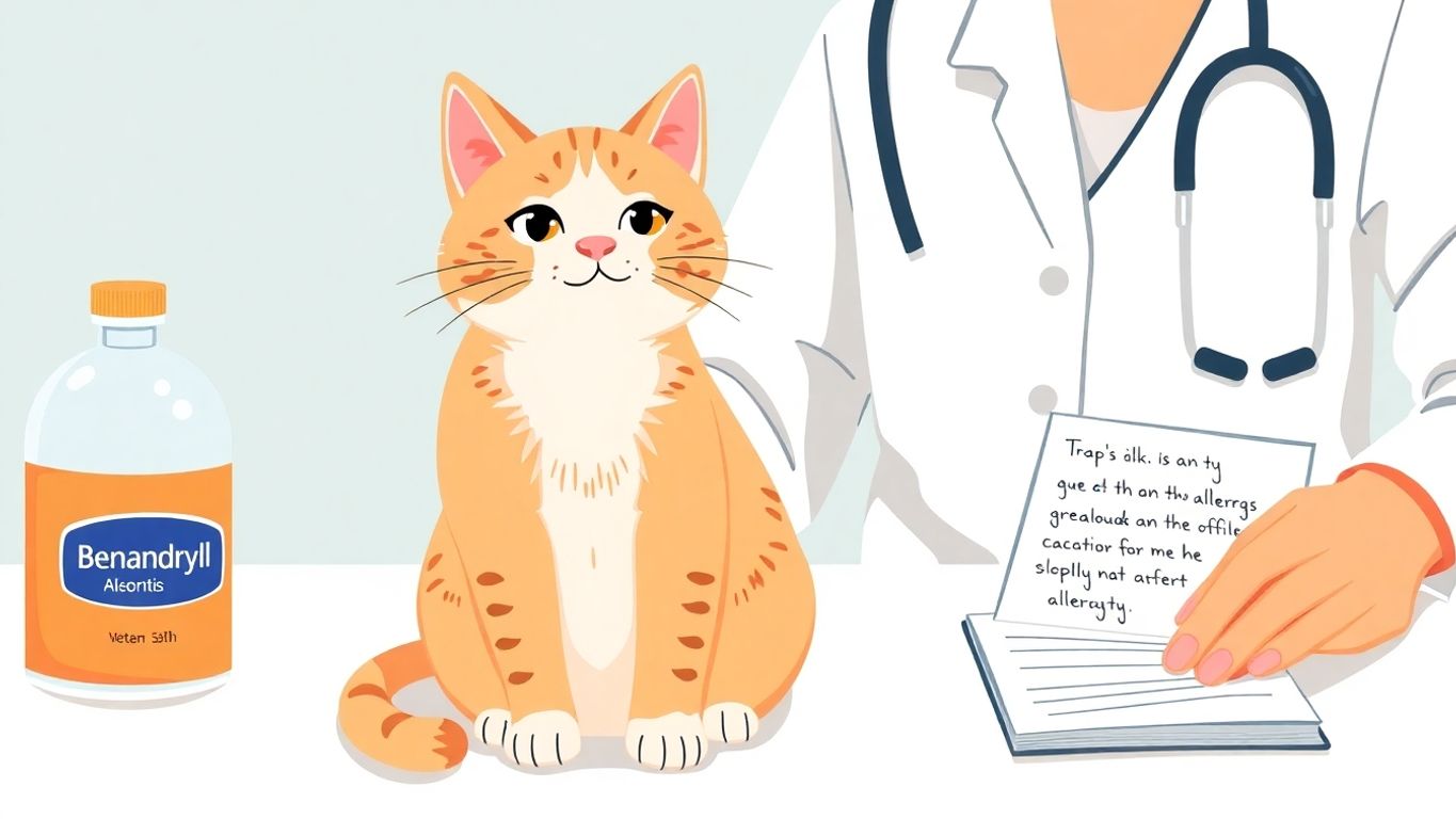 Cat being examined by a veterinarian with medication nearby.