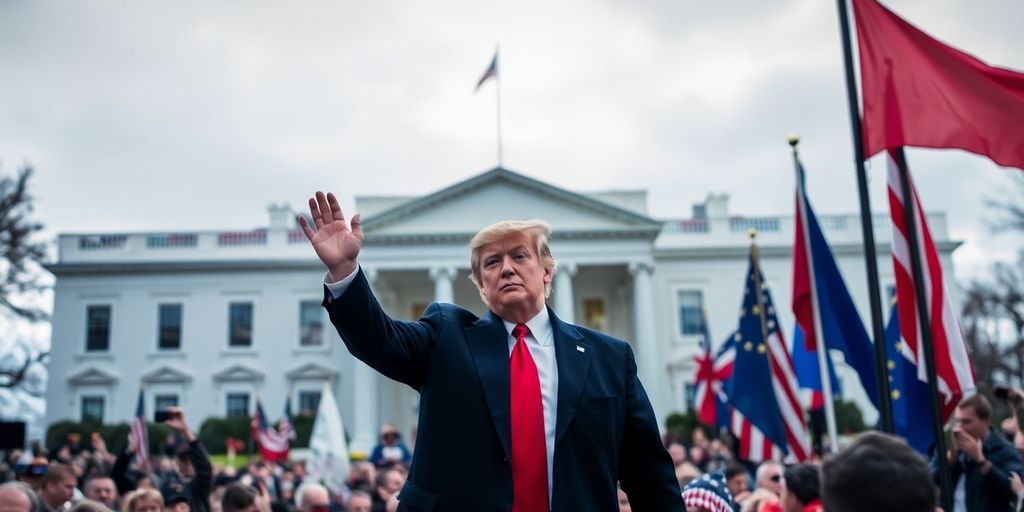 Donald Trump à la Maison-Blanche avec des supporters.