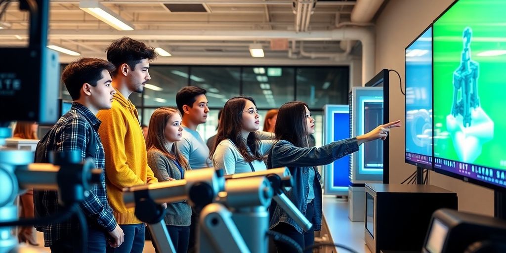 Students working in a university innovation lab.