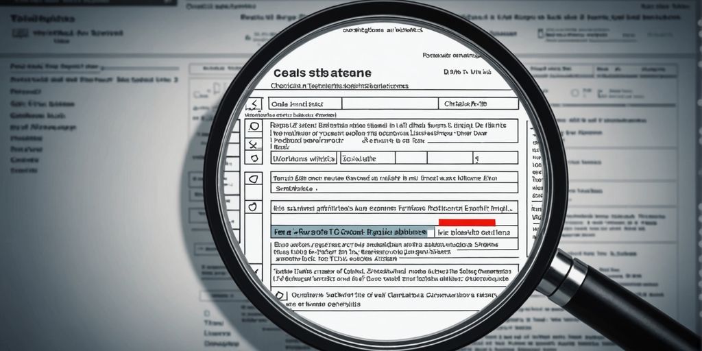 Magnifying glass on website code with gears and checklist.