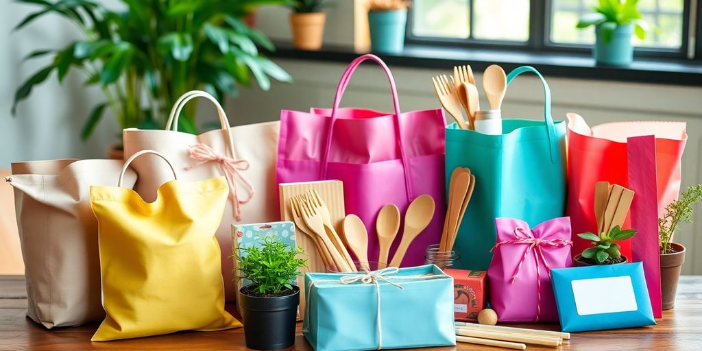 Eco-friendly gifts for teachers on a wooden table.