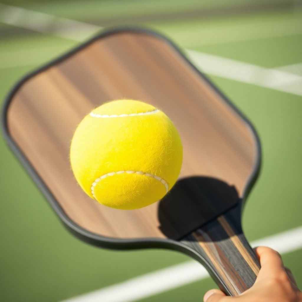 Pickleball player hitting ball with a paddle.