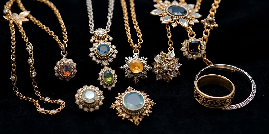 Bijoux anciens sur tissu velours