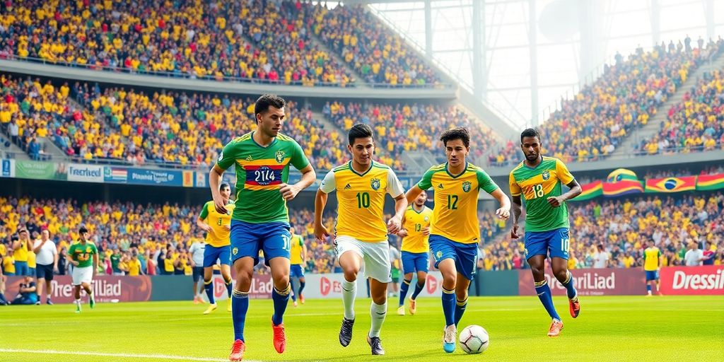 Brazilian soccer players in action during a game.