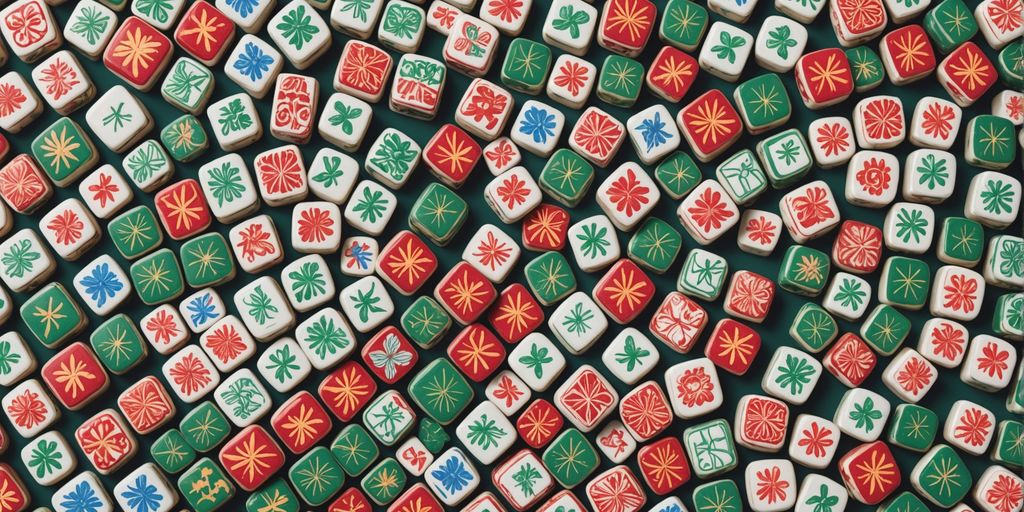 Colorful mahjong tiles arranged neatly