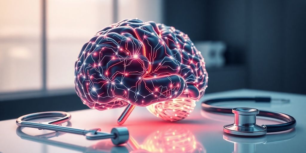 AI brain with medical tools.