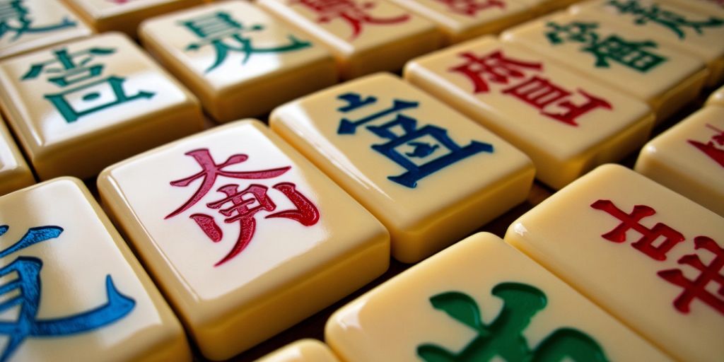 Colorful American Mahjong tiles in an intricate pattern.