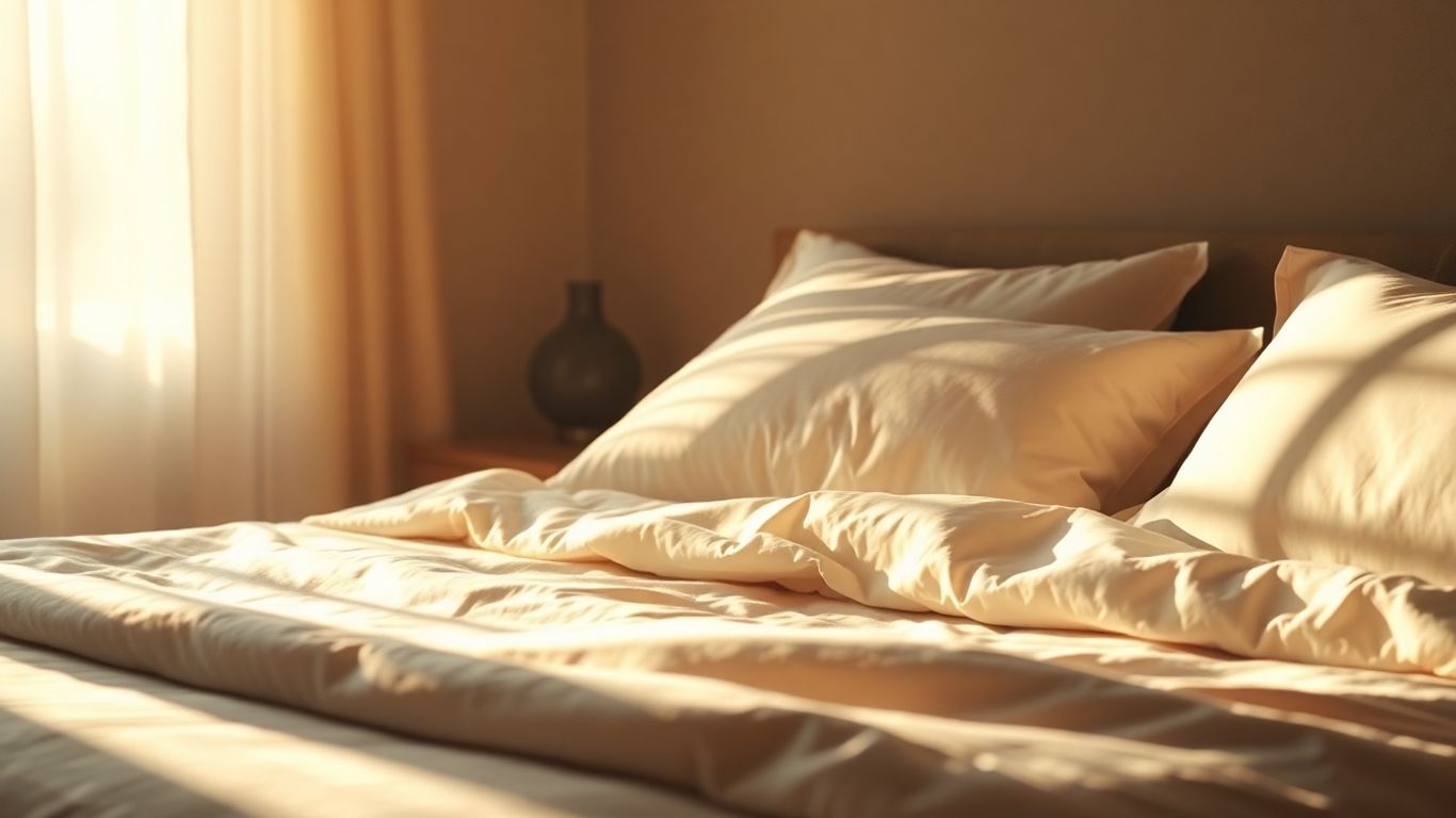 Serene bedroom with soft lighting and a comfortable bed.