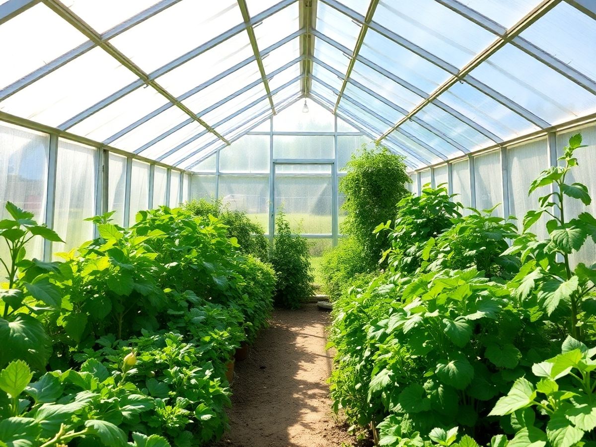 Seră modernă cu plante verzi luxuriante în interior.