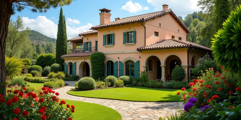 En vacker spansk villa med trädgård.