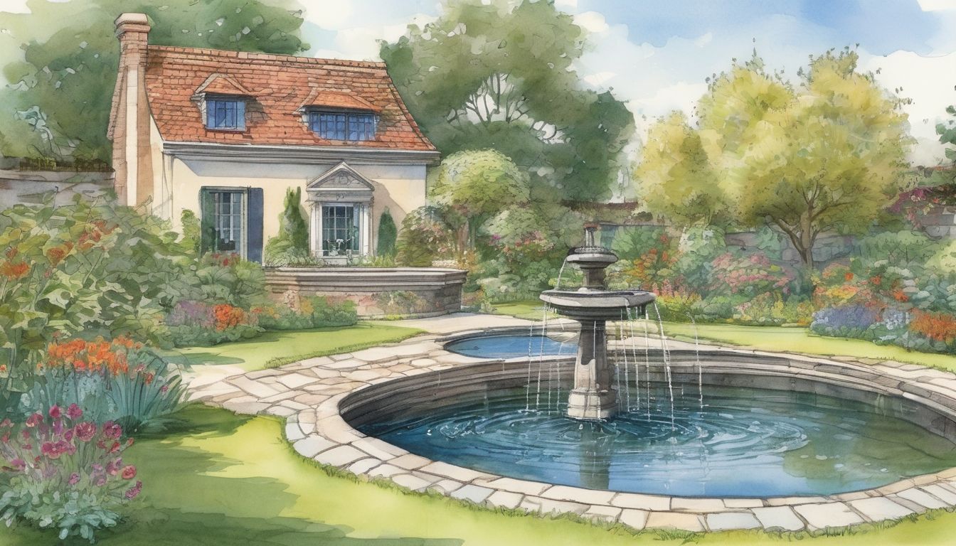 garden pond with fountain