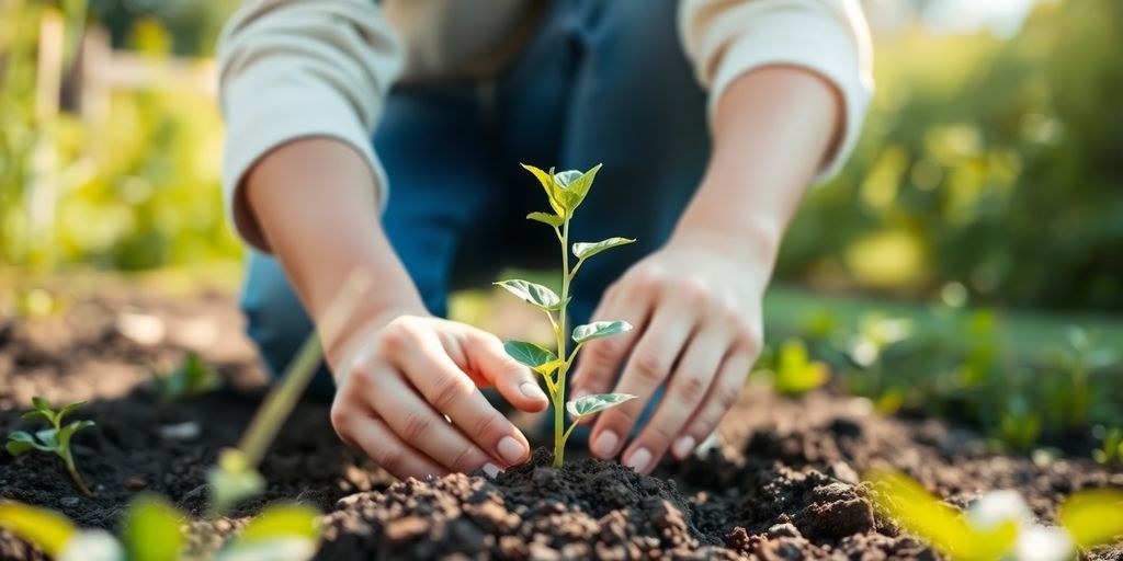 Un parent et un enfant plantent un arbre ensemble.