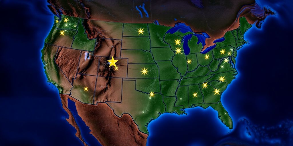 United States map with capital cities highlighted.