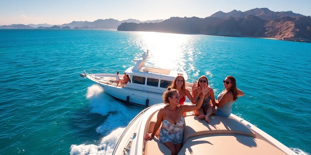 Luxury yacht sailing in Cabo with bachelorette party.